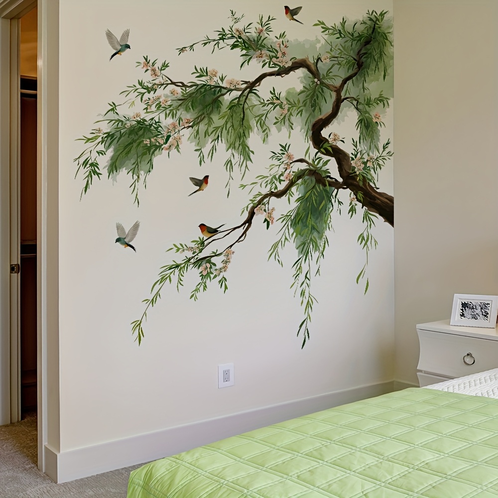 TEMU Chinese-style Floral Wall Stickers, Removable Self-adhesive Paper, Natural Flower Decorations, Suitable For Bedroom, Entrance, And Home Decor Wall Stickers