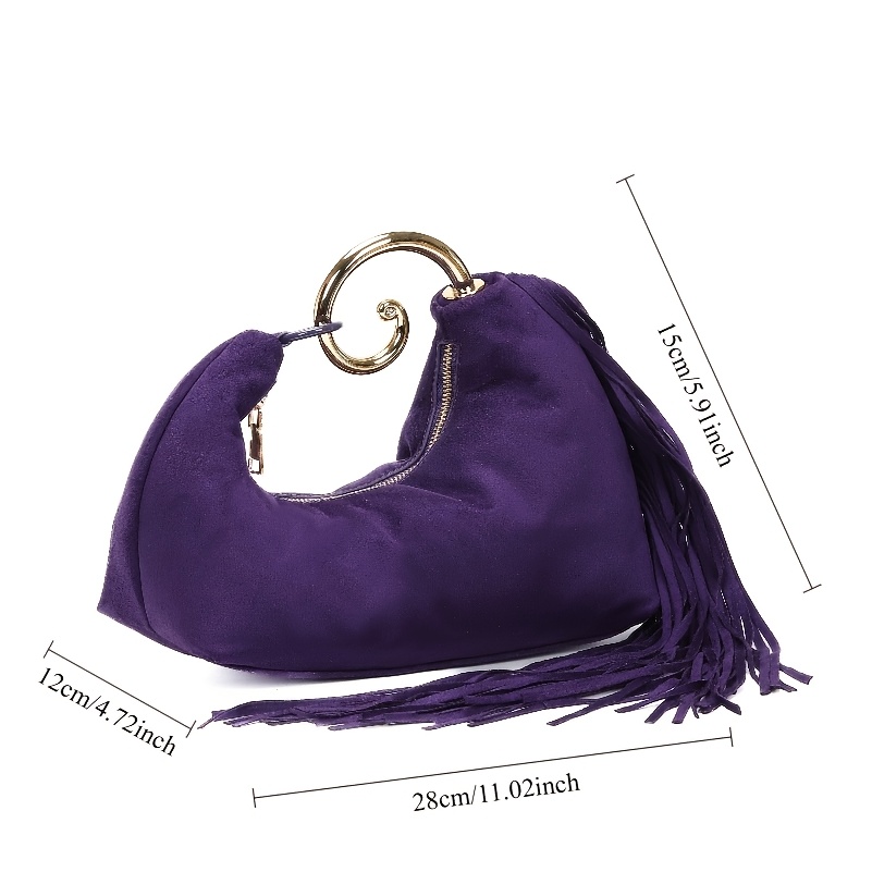 A Luxurious Suede Handbag for The Fall And Winter Seasons, Featuring a Stylish Vintage Tassel Design Available in Four Colors (Burgundy, Purple-Brown, Coffee), with an Optional Premium Texture, an Elegant Tassel Handbag