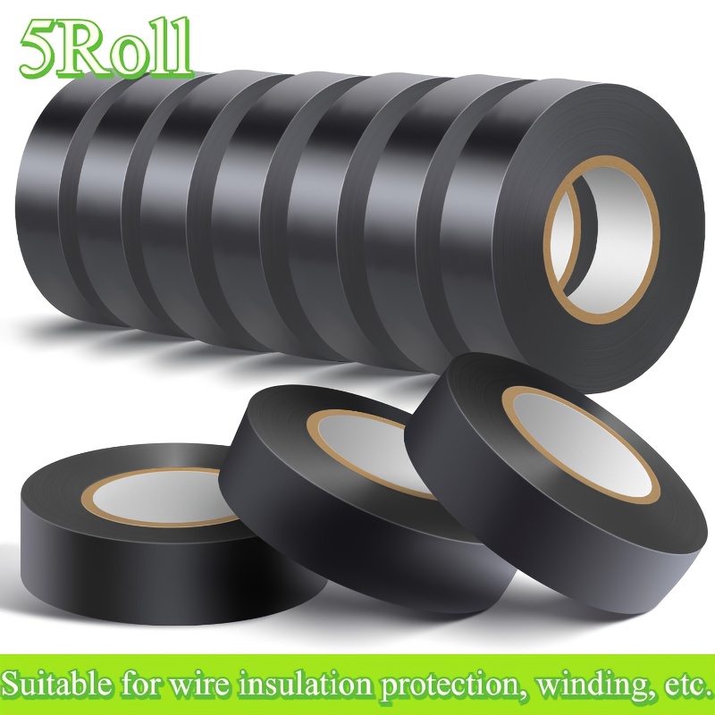 Image of 5 Rolls Of Black Super Strong Electrical Insulation Tape, Suitable For Wire Insulation Protection, Winding, Etc. Wire Adhesive High Temperature Electrical Tape