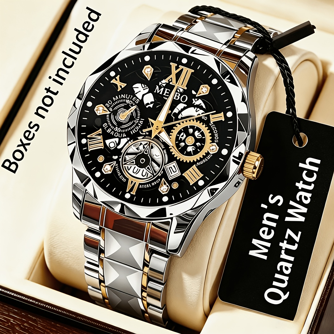 1 New Men'S Stainless Steel Quartz Wristwatch, Rhinestone Dial with Roman Numerals & World-Time Display, Elegant Watch for Men, Watch for Men, Business Casual Fashion Dress Watch Perfect Birthday Holiday Gift for Male
