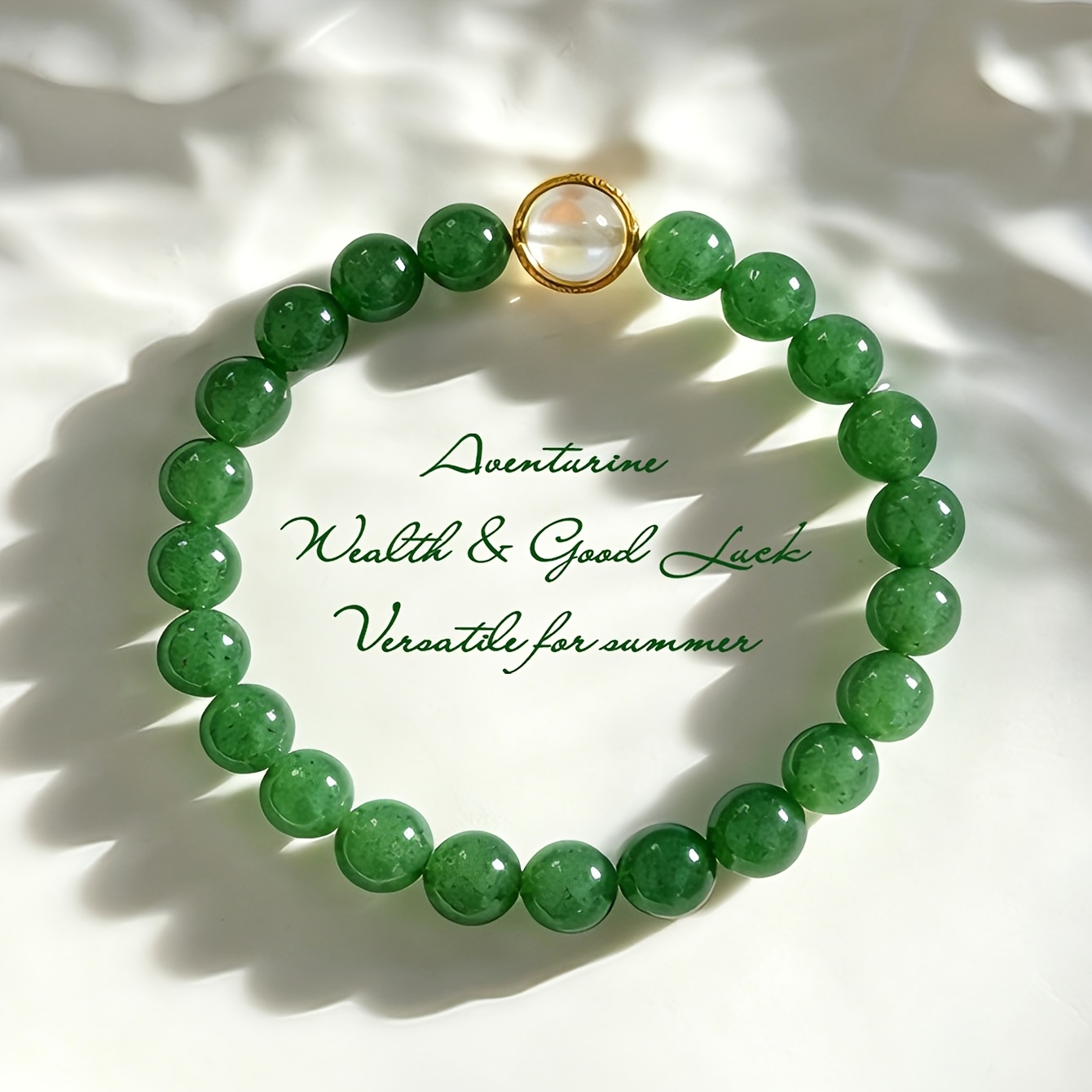 TEMU Green Aventurine Beaded Bracelet | Symbolizing Wealth And Good Luck | Women's Gemstone Bracelet | Versatile Summer Accessory
