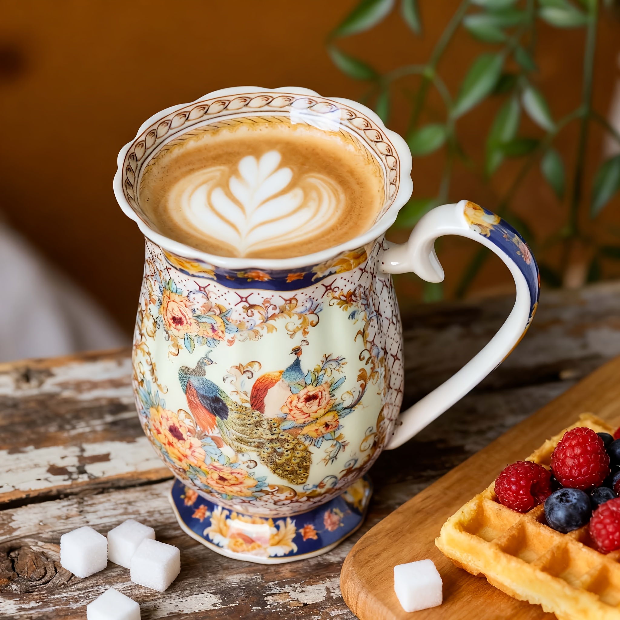 1 stück elegante pfauen &   für nachmittagstee tasse - europäische vintage keramik kaffeetasse mit pfau, mikrowellen- spülmaschinenfest,   für teepartys, kaffee, latte, wasser, für büro, zur verwendung