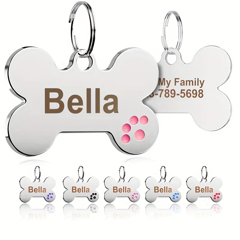 

Personalized Glitter Bone Shape Dog And Cat Tags - Engraved On Both Sides For Easy Reading And Durability