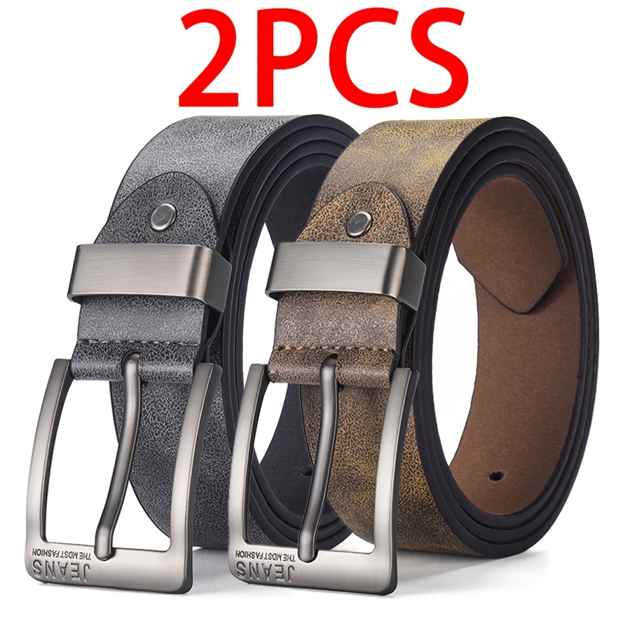 TEMU 2pcs Men's Casual Needle Waist Belt, Alloy High-quality Pu Leather Belt, Suitable For Pairing With Jeans, Men's Fashionable Business Belt, For