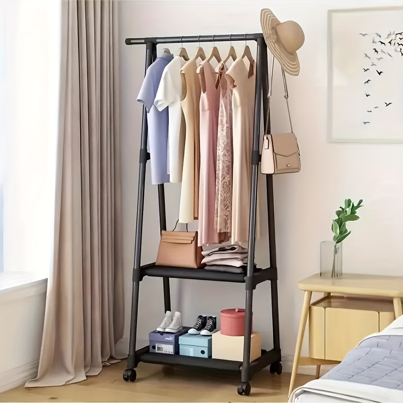 

Multi-purpose Triangular Garment Rack With 2-tier Shelves - Durable Metal And Plastic Free-standing Clothes Organizer