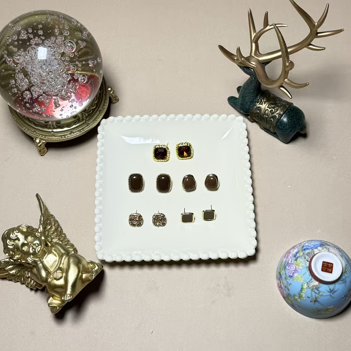 5-Pair Vintage Coffee Brown Geometric Irregular Square Earrings