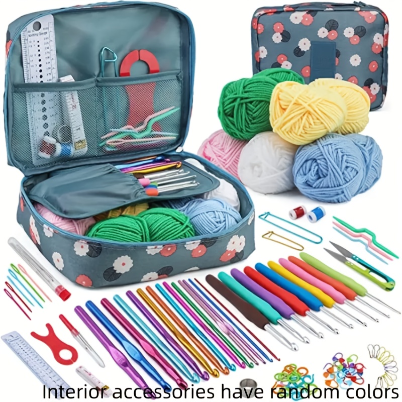 

Coo 107pcs Crochet Kit For Beginners, Ergonomic Knitting Hooks, Polyester Yarn, Mixed Color, Travel Craft Diy Supplies, All