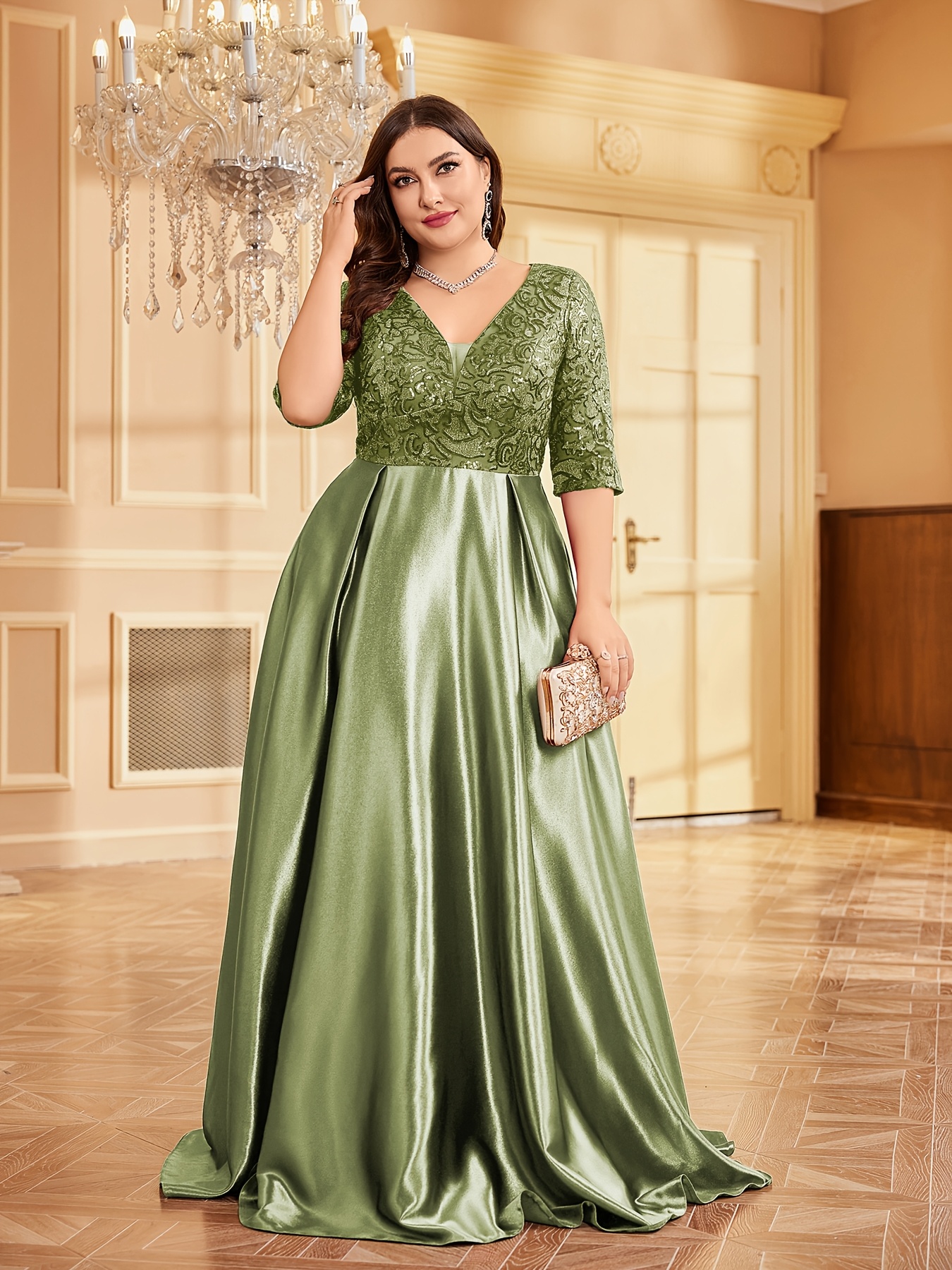 green emerald velvet dress Modest Olive Green Evening Dress – Quzey main image 0