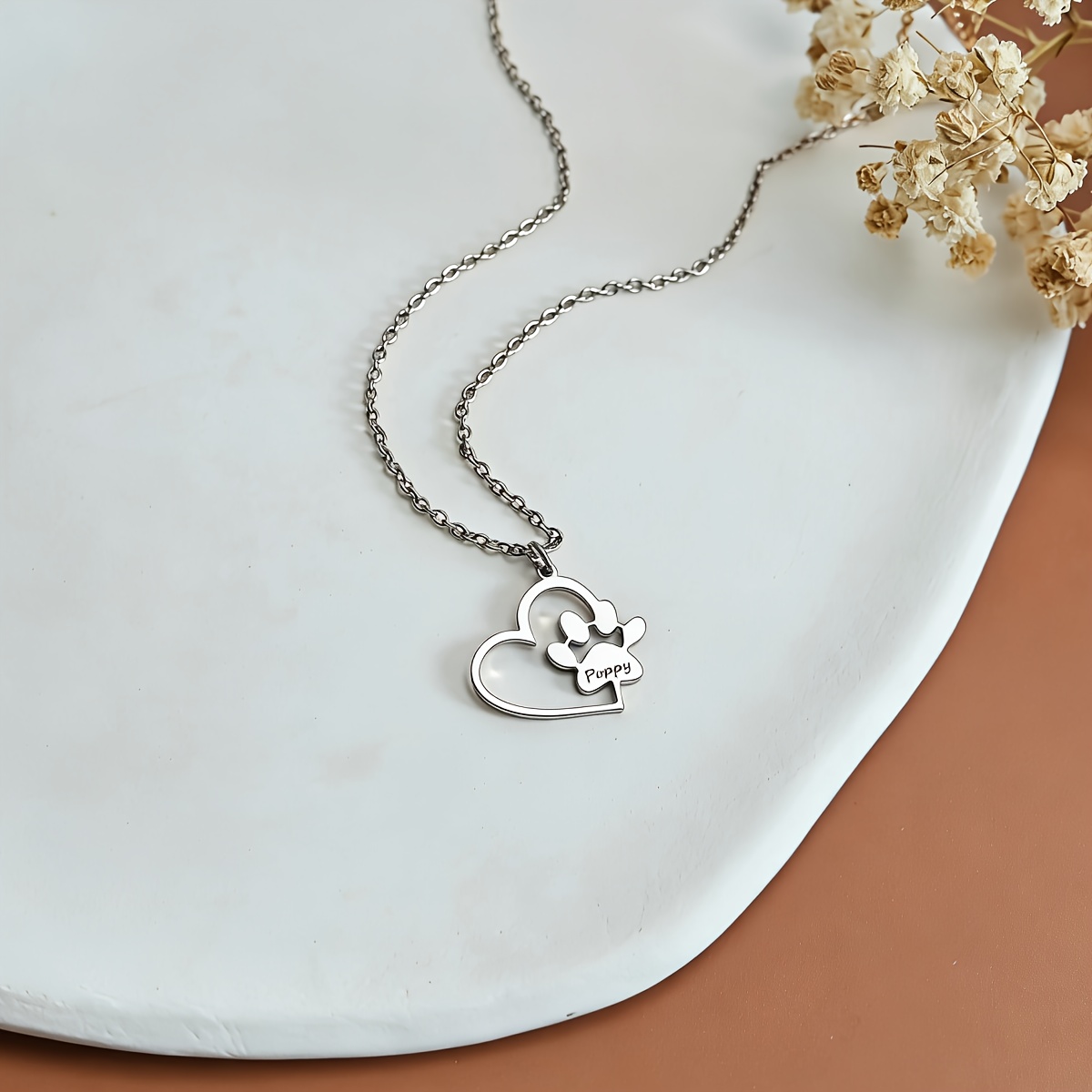 Custom Black Label Name Heart Cat Paw Pendant Necklace