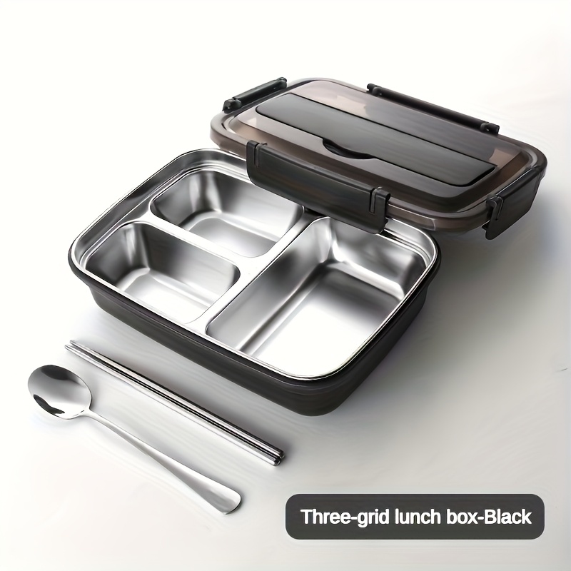 

Leak-proof Stainless Steel Lunch Box With 3 Compartments - , Easy-clean Bento Container For Students & Office Workers, Microwave Safe