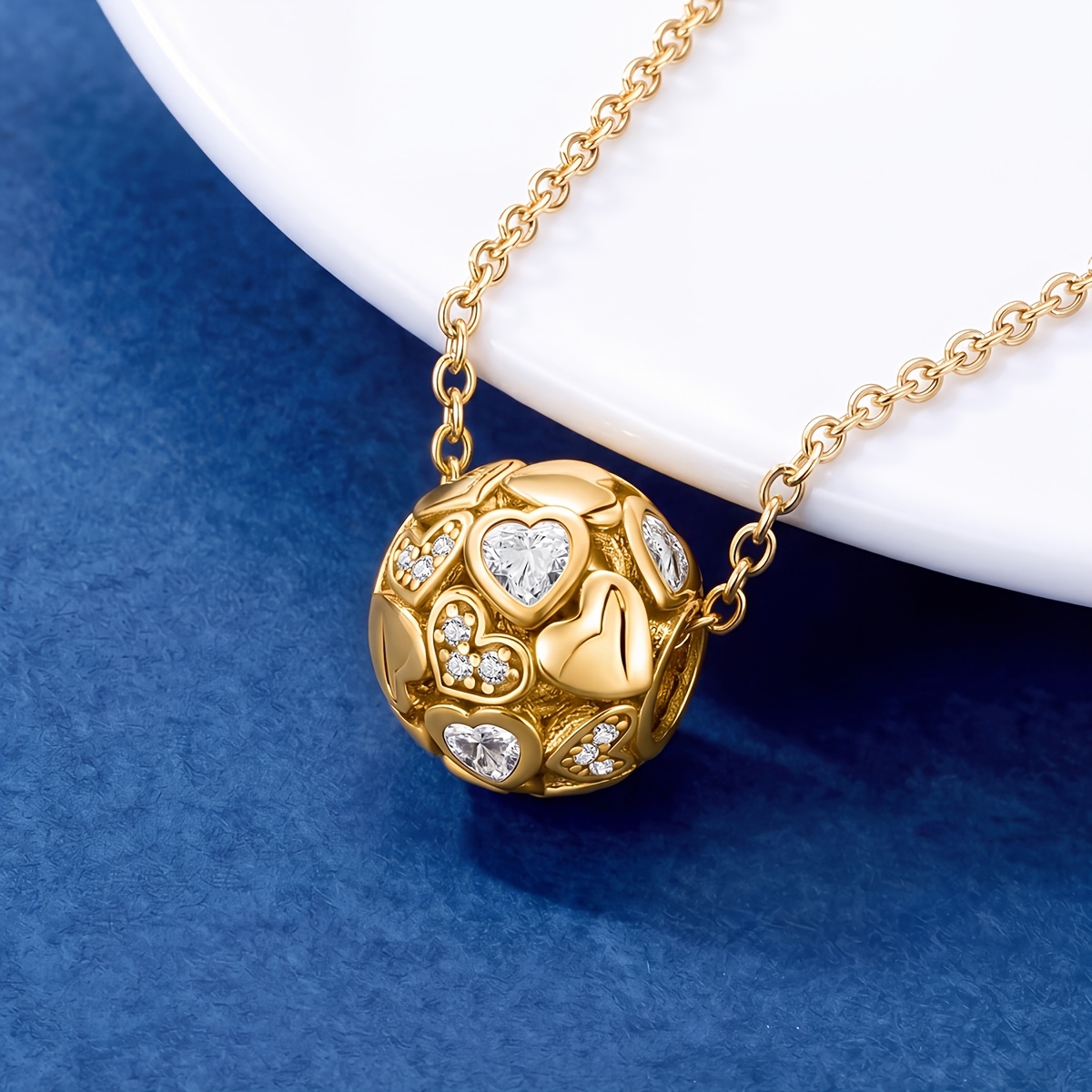 Women's Heart Shape Charm Beads Pendant Necklace, 925 Silver Plated