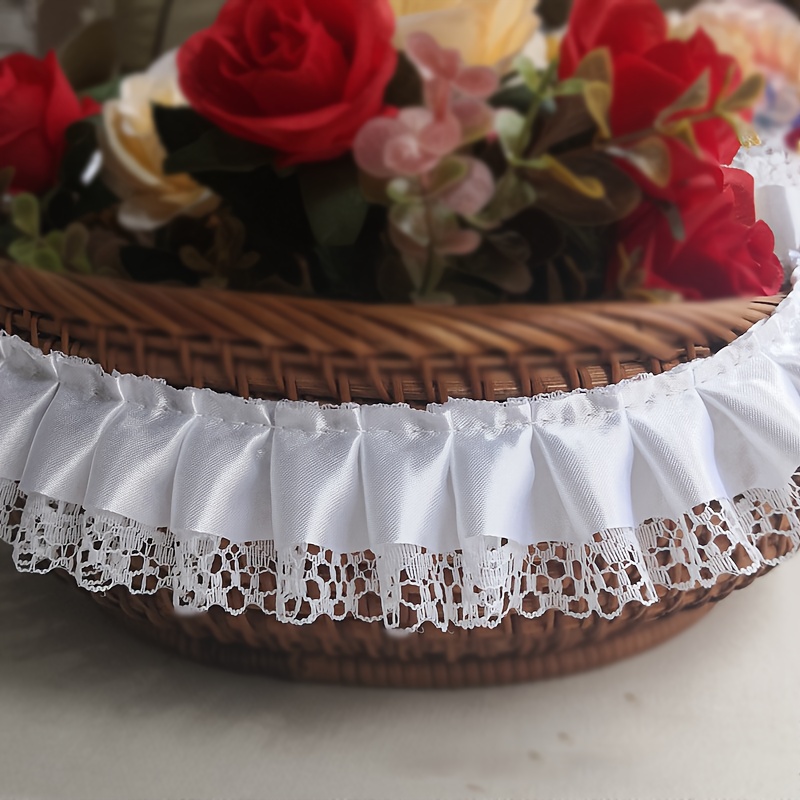 TEMU 3 de Dentelle Plissée Double Couche - Tissu Doux et Délicat pour Sac à Main DIY, Chaussures & Accents Vestimentaires en , Blanc, Rose, Violet,