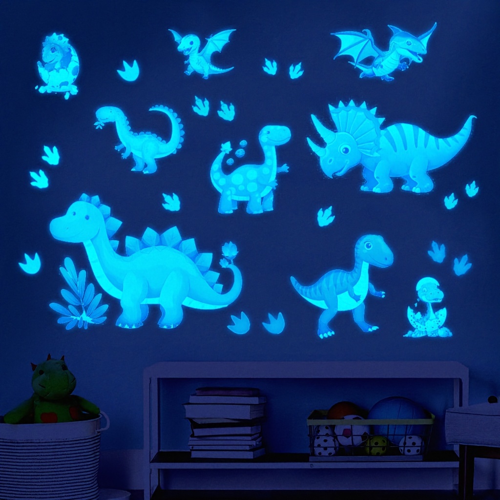 dinosaur   wall stickers self   glow in the dark   wall decals decorative art animal print plastic glass surface reusable dinosaur theme irregular shape   removable no power needed for bedroom wall decor blue   0