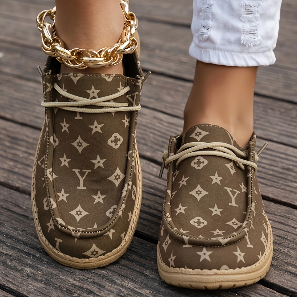 womens loafers casual     indoor outdoor letter floral pattern versatile lightweight comfortable round toe elastic lace up easy on off flat shoes women shoes