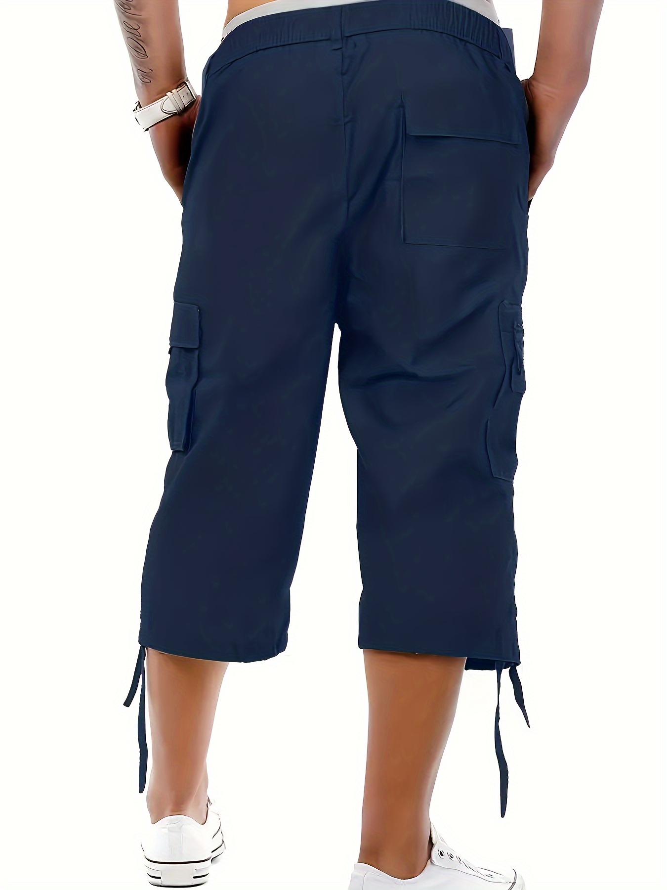 mens trendy solid length cargo pants side pocket comfy Temu