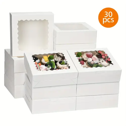 mothers day 30pcs bakery boxes 8x8x2 5 cookie boxes with window white treat boxes pie boxes pastry boxes for donuts chocolate strawberries birthday party