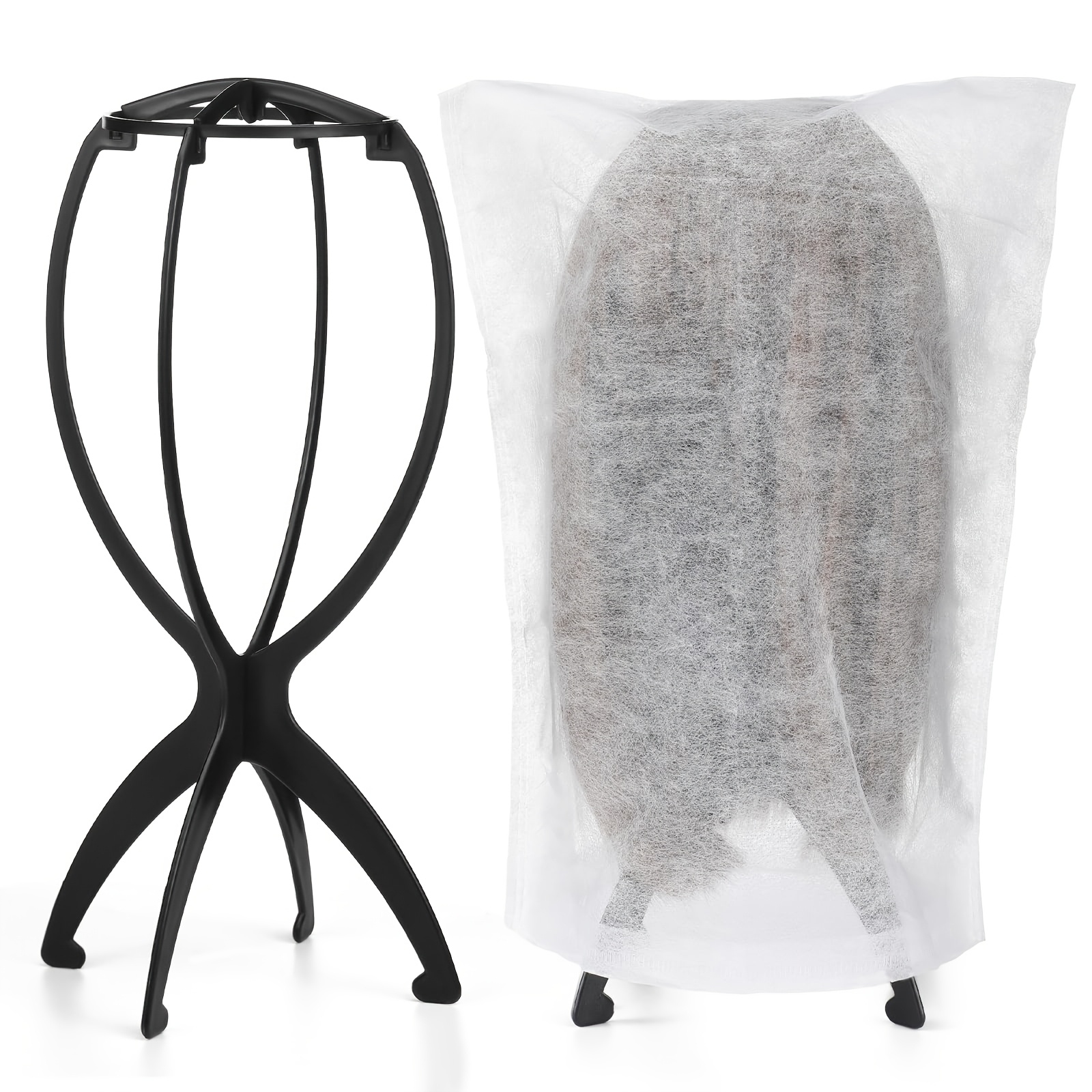 TEMU 2pcs Wig Holder, Including 2 Wig Dust-proof Bags, Portable Folding Wig Holder Wig Holder Hat Display, Salon Family Travel Set.