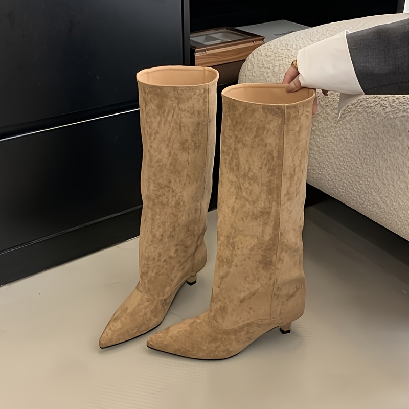 TEMU New Women's Autumn And Winter Pointed Toe Kitten Heel High Boots, Stylish Women's Riding Boots With Thin Heels, Versatile Over-the-knee Long