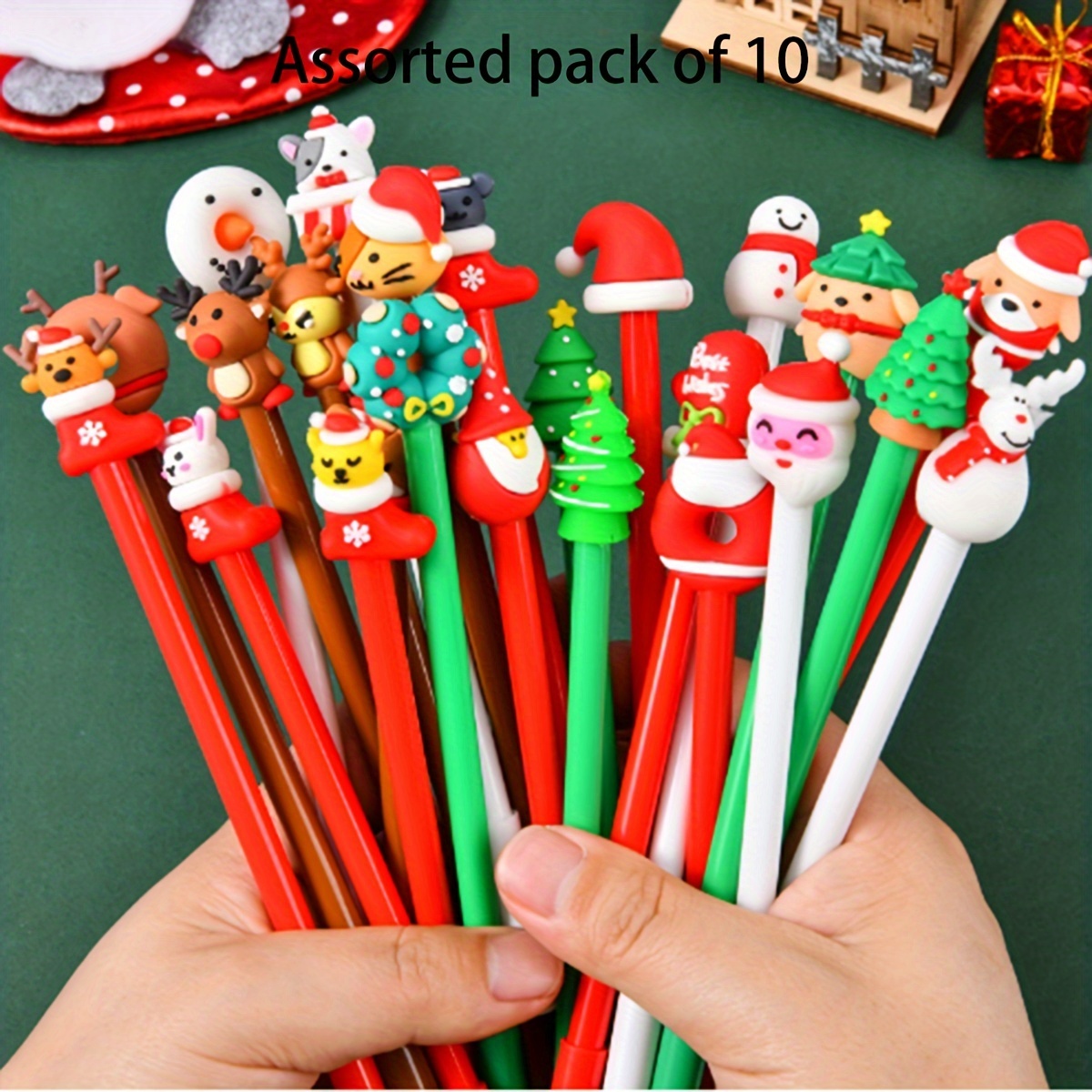 

10pcs Christmas Themed Gel Pens, 3d Cartoon Designs, Tsa Approved, Red - School Supplies & Holiday Gifts, For Christmas