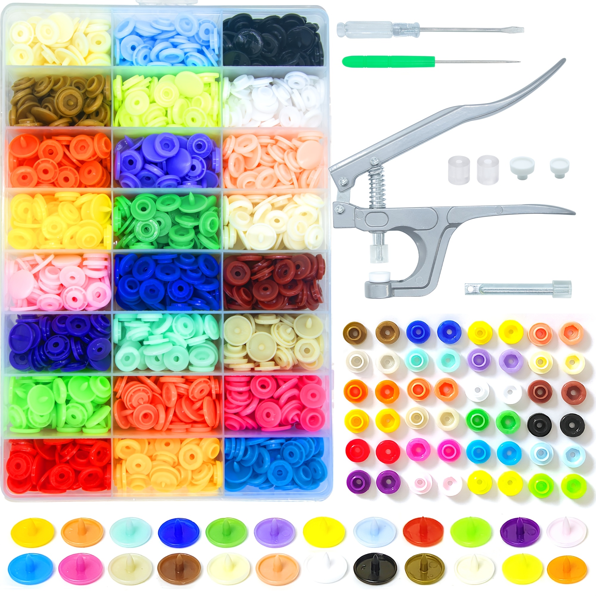 Image of 1442pcs 24 Colors Plastic T5 Snap Buttons With Snaps Pliers Set, Plastic Snaps Hand Tool Snaps Fastener Perfect For Clothes, Cloth Diapers With Organizer Storage Containers, For Automotive Repair
