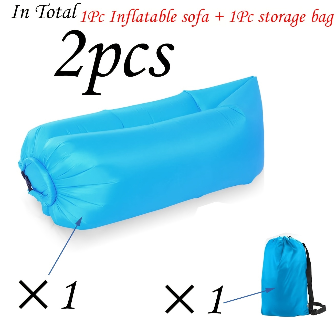 Image of 2pcs 1pc Inflatable Sofa + 1pc Storage Bag, Outdoor Inflatable Sofa, Luft Sitzsack, Luftsofa Outdoor Camping, Aufblasbarer Sessel, Aufblasbares Strandsofa, With Dem Portable Package