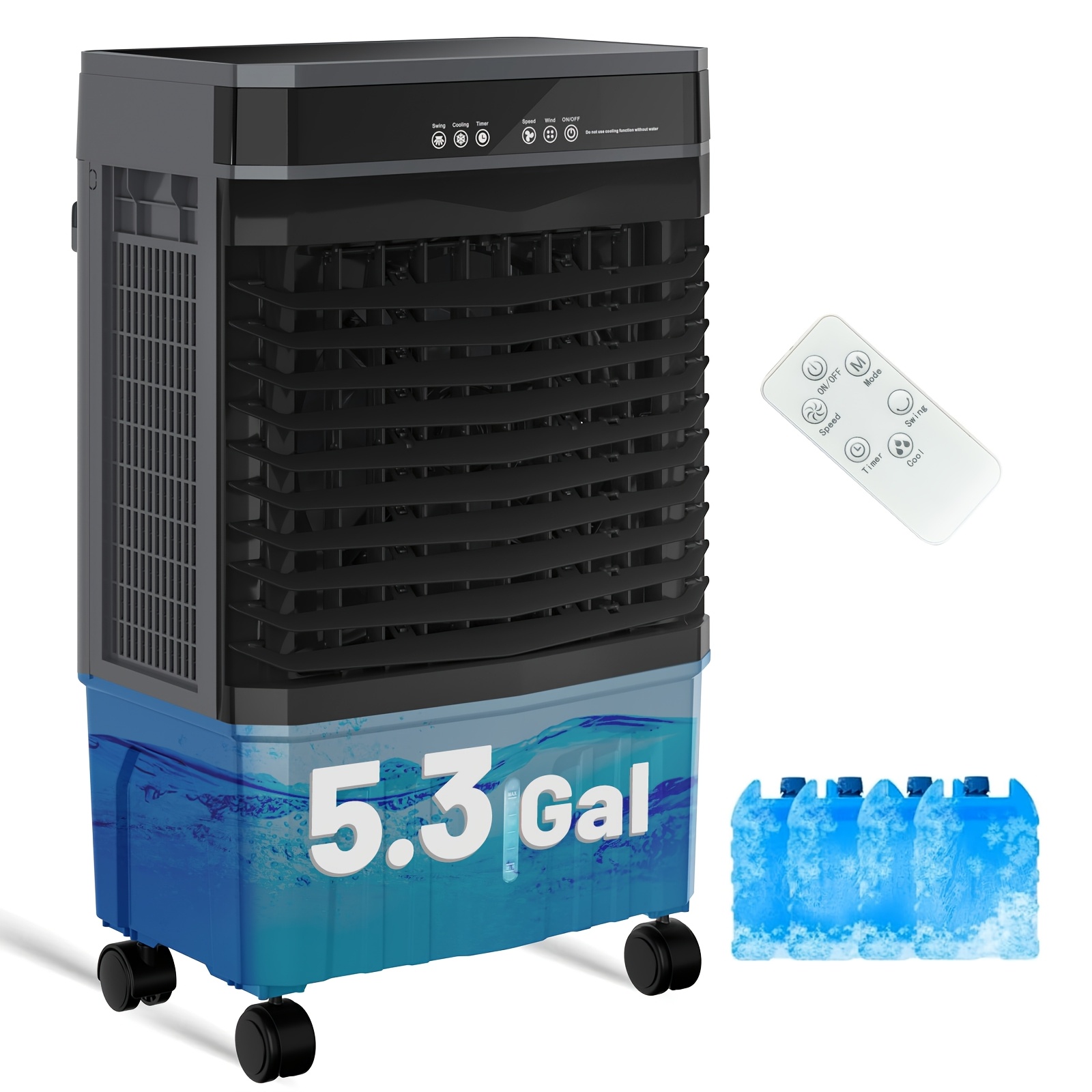 TEMU 1800cfm Evaporative Air Cooler With Glass Lid, 3-in-1 Portable Swamp Cooler With 12h Timer, 3 , 5.3 Gal Large Water Tank And Packs For Bedroom, Office, Garage, Indoor Outdoor Use