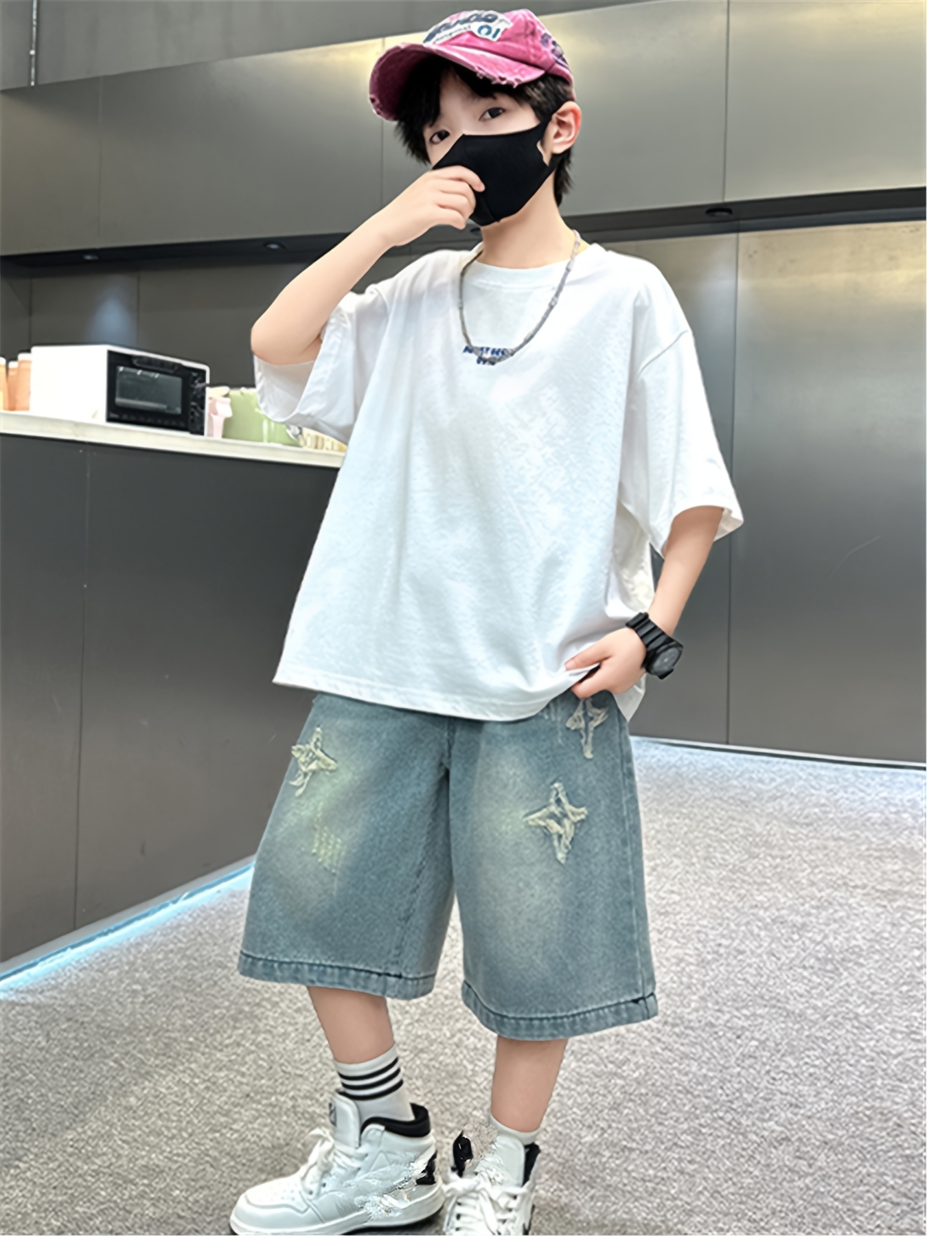 boyfriend fit denim shorts kids casual summer shorts star Temu