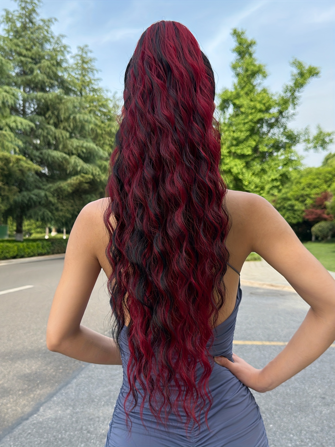 ombre colored claw shaped ponytail extension hair accessory 26 inch water wave heat resistant synthetic ponytail wig for women dark brown to blonde gradient   daily use ponytail wigs hair styling versatile hairpiece heatresistant fiber details 2