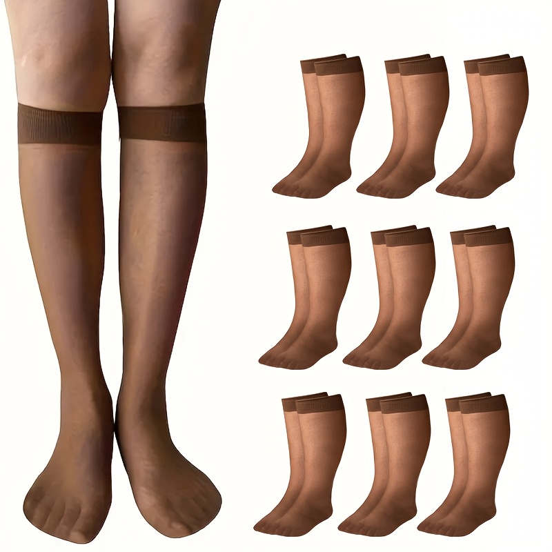 

Elegant 9pcs Women's Knee-high Calf Socks - Soft, Nylon With Breathable Design, Solid Color, Elegant Style