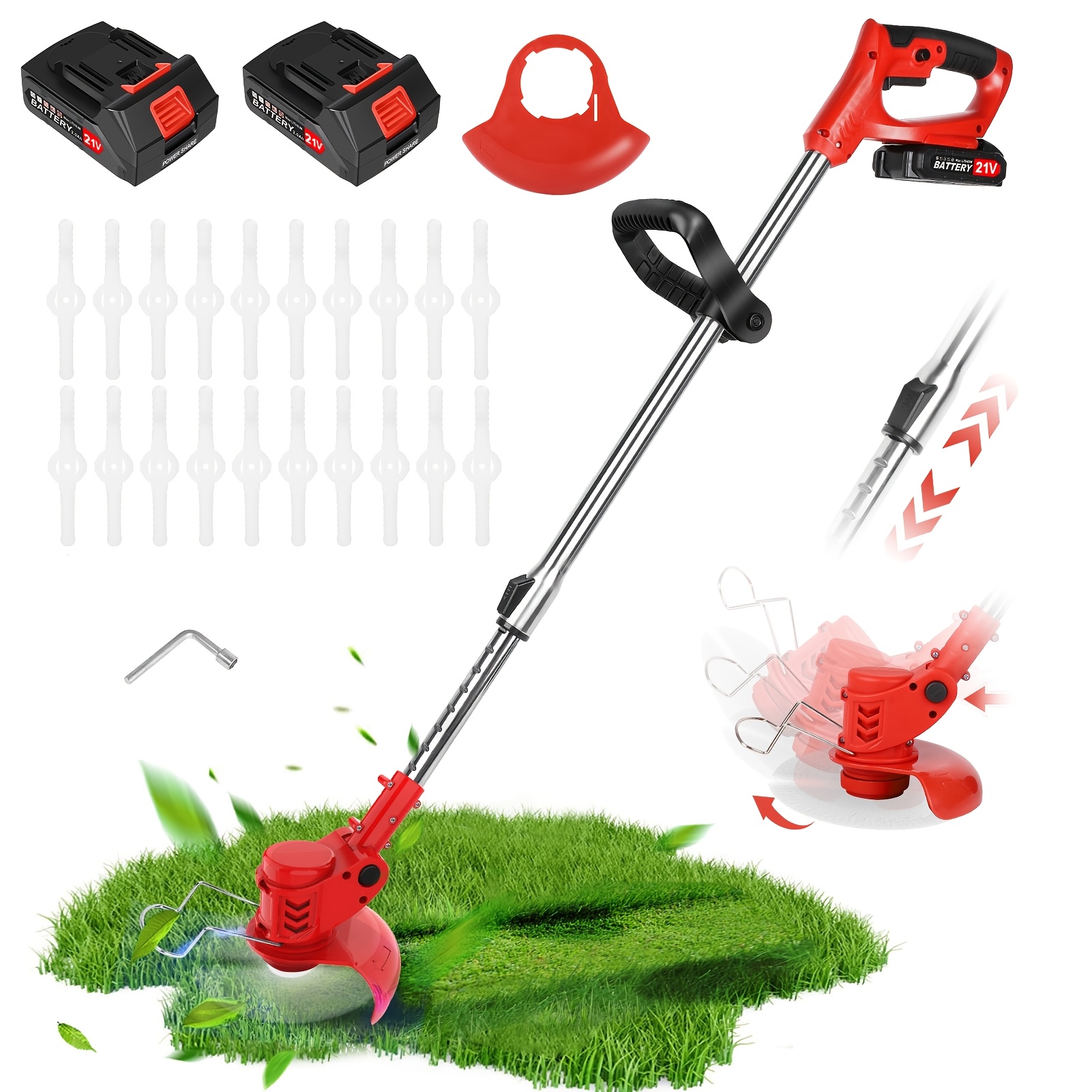 Image of Grass Trimmer, Electric Garden Lawn Mower, 2pcs Rechargeable Batteries Powered, Garden Tools And Equipment Trimmer Router, Lightweight Weed , Lawn Edger, Lawn Mowers For The Garden, Park, Lawn, Yard