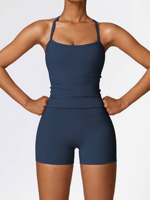 1 set solid color womens casual sports fitness sweet halter neck tube top and set comfortable activewear for fitness gym running and outdoor activities