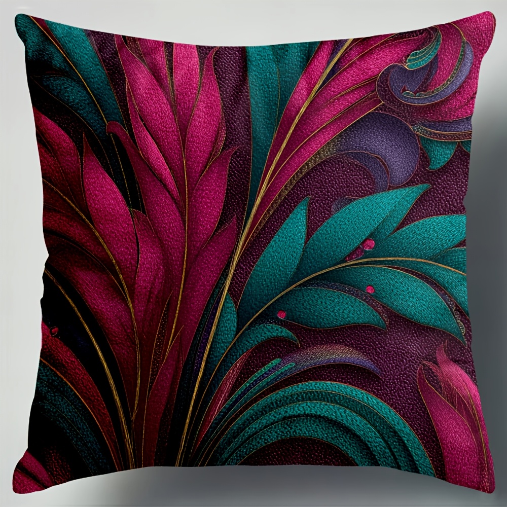 4pcs   leaf throw pillow covers double sided printed cushion covers with hidden zipper closure machine washable teal green pink purple blue for living room dorm halloween decor no embellishments needed home decoration gift ideas dorm room accessories vibrant patterns   decorative pillows interior designers Product details 1