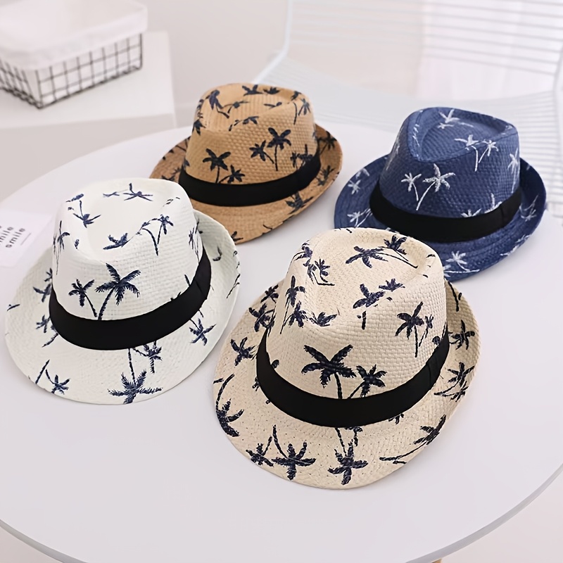 

4-pack Unisex Beach Style Print Hats, 100% Polyester, Funky Woven Fabric With Slight Stretch, Do Not Wash Care, Accessory