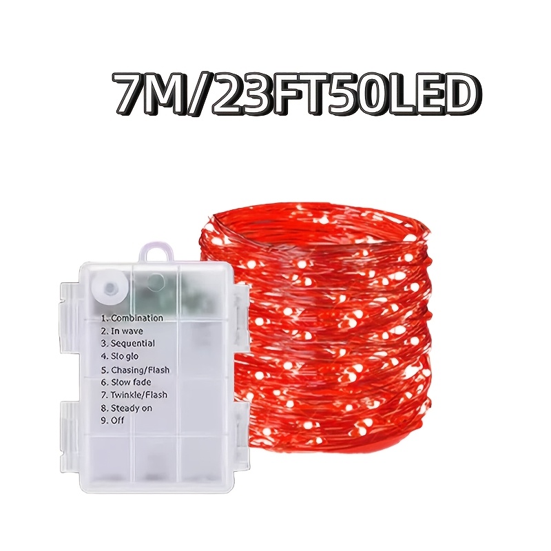 TEMU 1pc Holiday Decoration Fairy String, Battery-powered (batteries Not Included), Red/white/warm/color/blue, Ip54, Suitable For Indoor And Outdoor