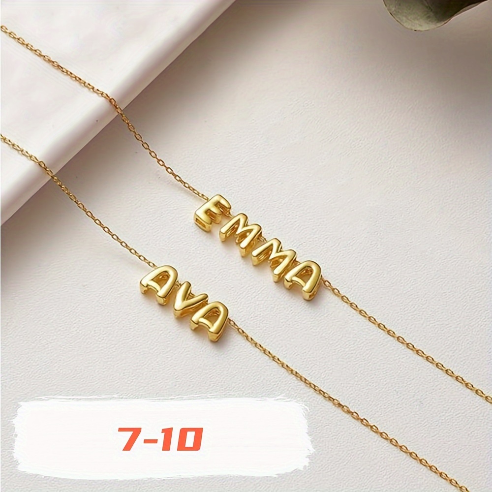 Golden Tone 3D Bubble Name Necklace Personalized Initial Charm Jewelry