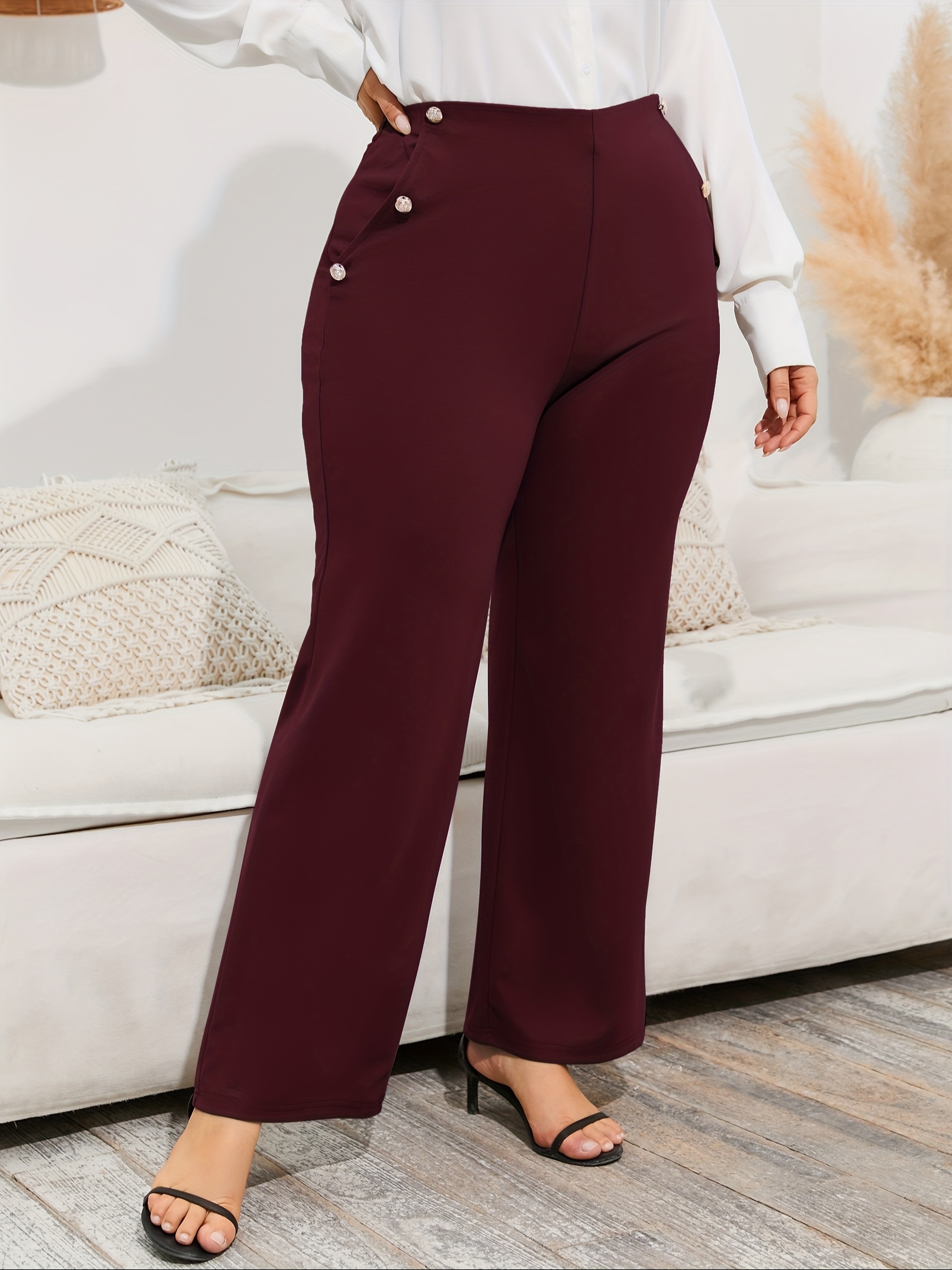 plus size dress pants women stretch pull flare pants pockets - Temu