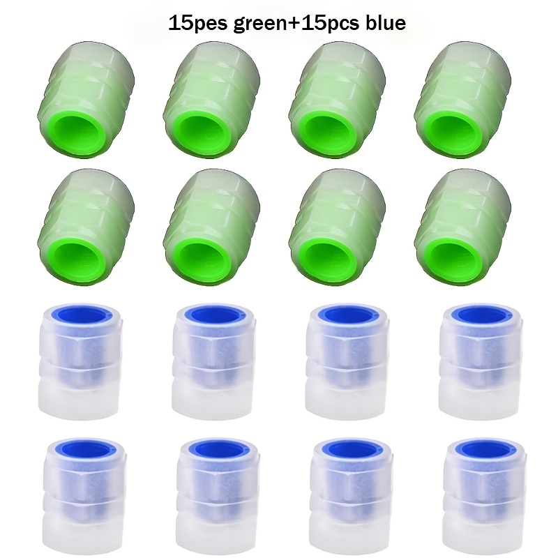 TEMU 30 pièces 15 pièces bleues + 15 bouchons de valve de pneu lumineux, cache-valve de pneu fluorescent, matériau durable, cadeau pour voiture,