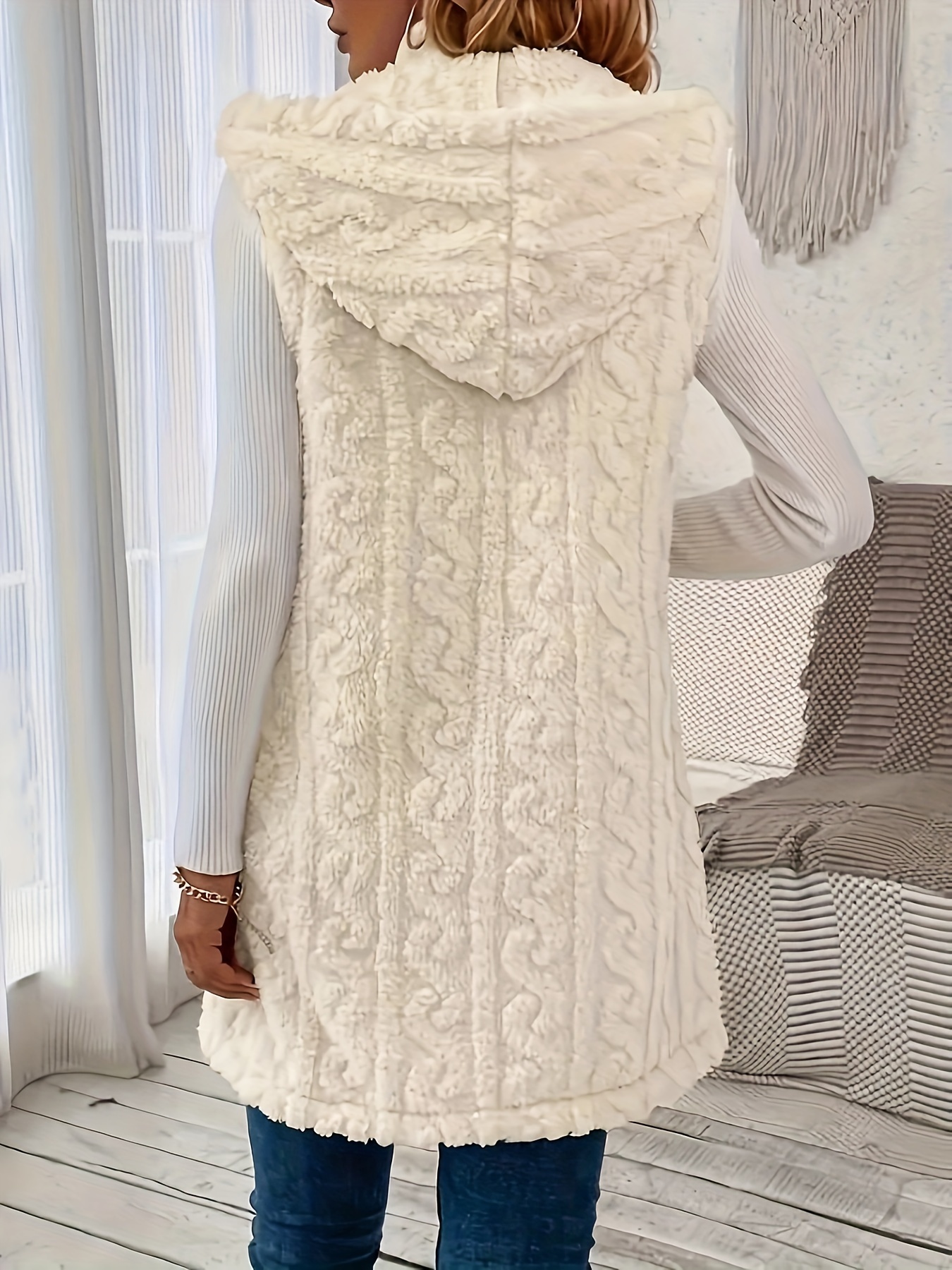 1pc chaleco mujer elegante capucha pelo tela punto Temu Spain