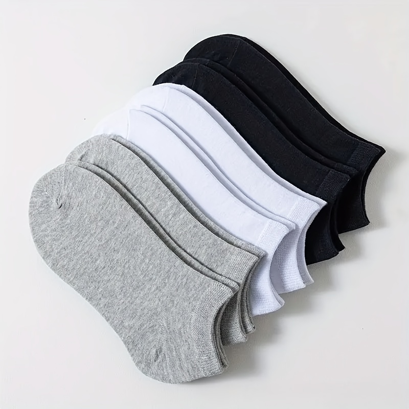 TEMU 6 Pairs Of Unisex Breathable Invisible Boat Socks - Moisture-wicking Fiber, In Solid Colors (black, White, Gray), Comfortable For Everyday Wear,
