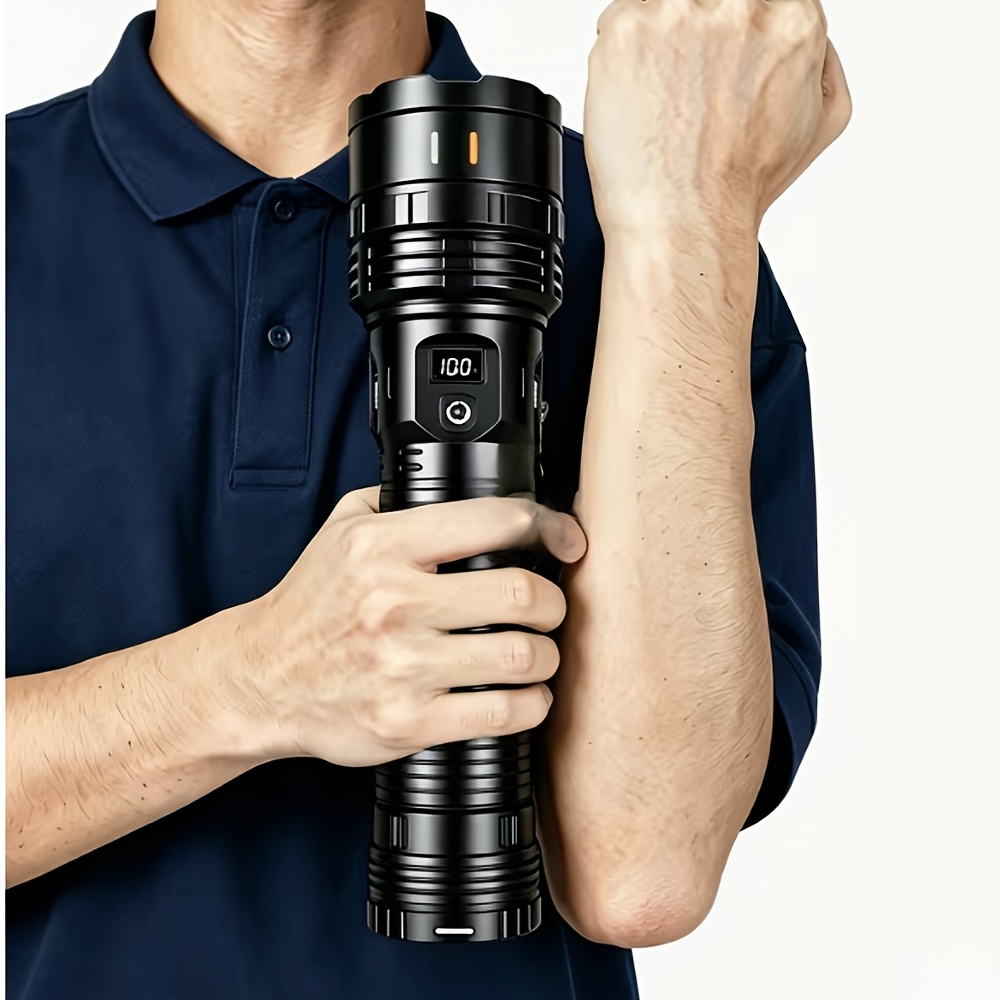 TEMU Lampe de poche ultra lumineuse portable avec écran LED, chargement USB, zoom variable haute luminosité, d'éclairage multiples, équipée d'une