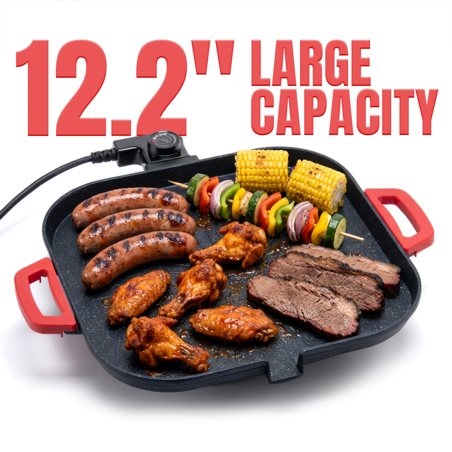 NOMADIQ Tragbarer Elektrogrill – 2 Getrennt Regelbare Zonen, Antihaft, Spülmaschinenfest, 1460 Cm² Grillfläche, Klappbar, 5,6 Kg, Für Balkon, Camping & Terrasse