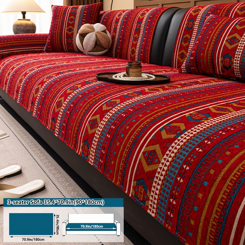 TEMU 1pc Bohemian Chunky Chenille Sofa Cover Compatible For 1/2/3/4-seater & -shaped Couches - Thick Pet-friendly -piece, Machine-washable Sofa