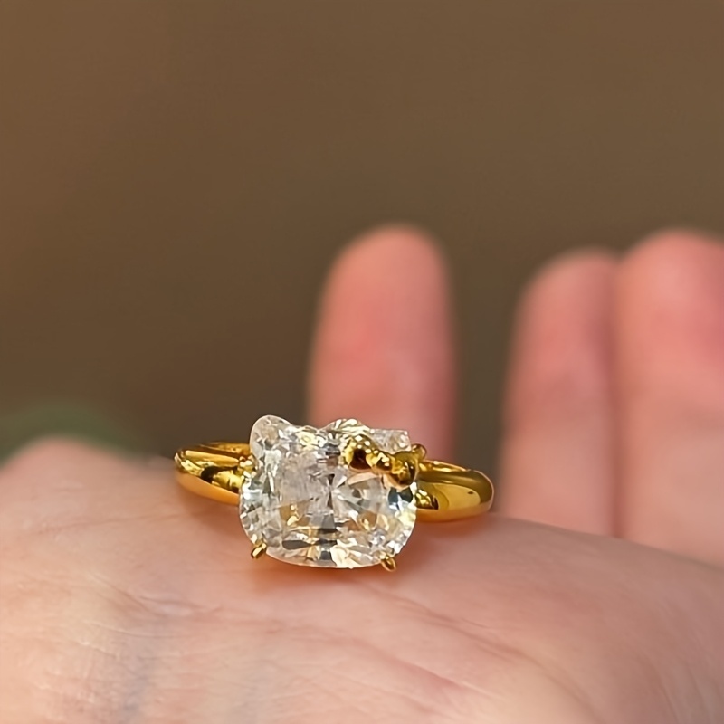 Image of Cute Kt Cat Super Sparkling Ring Light Luxury Open Index Finger Ring Accessory