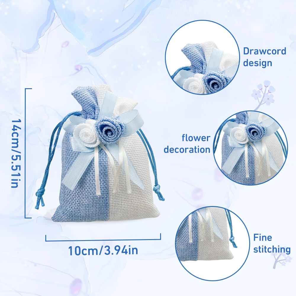 10pcs Blue and Pink Drawstring Gift Bags with Floral Design