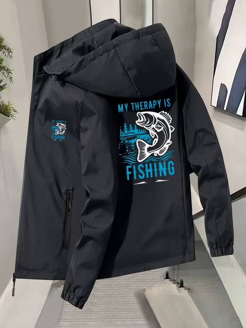 chaqueta de pesca con capucha para hombre, resistente, con diseño de de pescado de - un abrigo de invierno resistente al viento con bolsillos con cremallera, lavable a máquina, ideal para la pesca con y senderismo