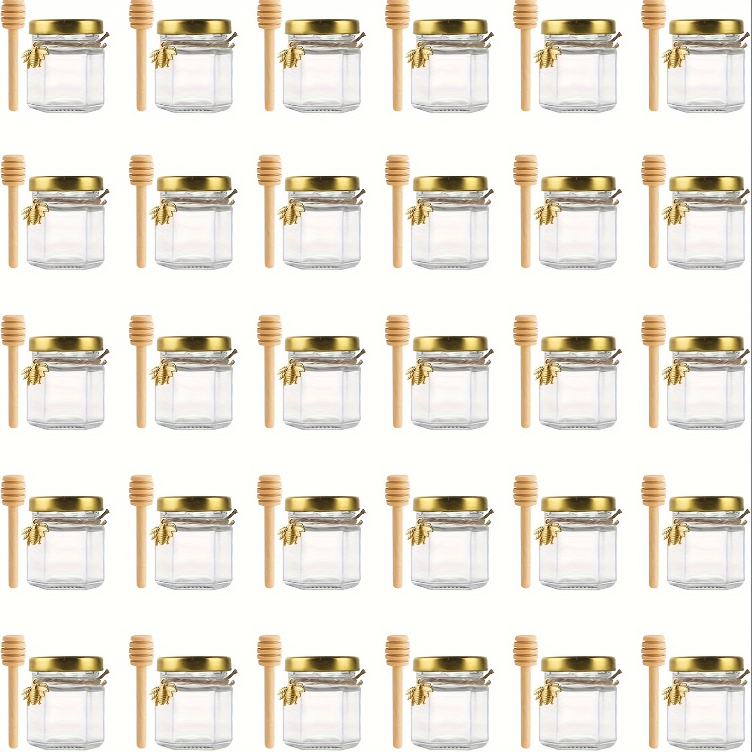 

30pcs Jars, Elegant Glass Honey Containers, Multipurpose, Reusable, Round Shape, With , Golden Lid, Bee Pendant & Jute, For Baby Shower Favors, Party Gifts