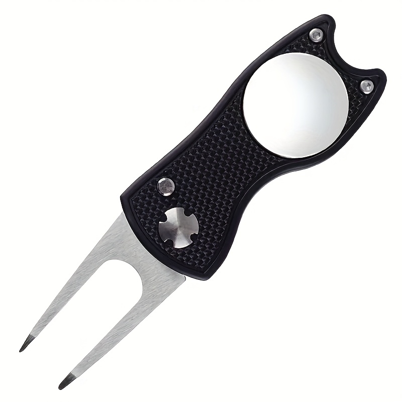 TEMU 1pc Premium Stainless Steel Golf Repair Tool With Folding Ball Marker, Carbon Fiber Handle, Non-magnetic - Red