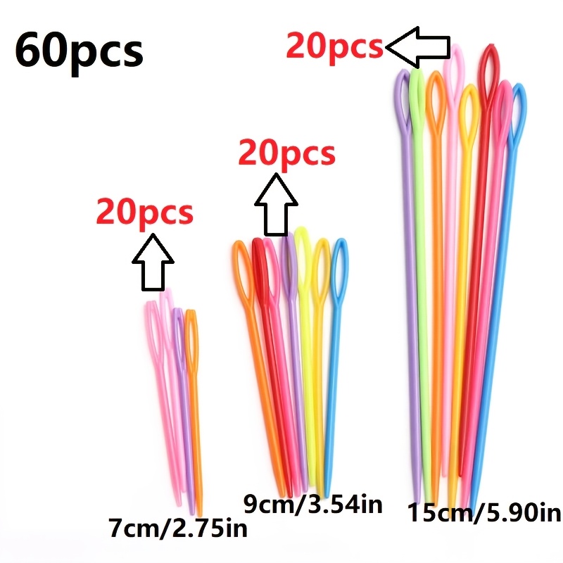 TEMU Lot de 60 petites aiguilles à coudre en plastique compatibles avec le fil, pour le tricot à et , adaptées aux loisirs créatifs, aux vêtements, à