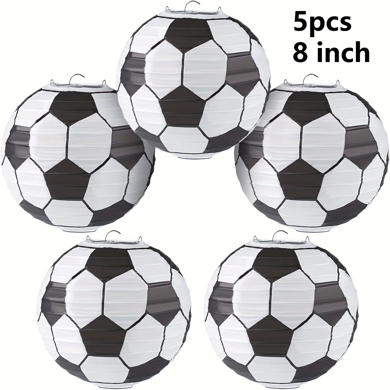 Image of A Set Of 5 Soccer Paper Lanterns, Measuring 20.32cm - Perfect For Birthday Celebrations, Sporting Events, And Soccer-themed Parties. Reusable Lanterns Can Create A Vibrant Atmosphere