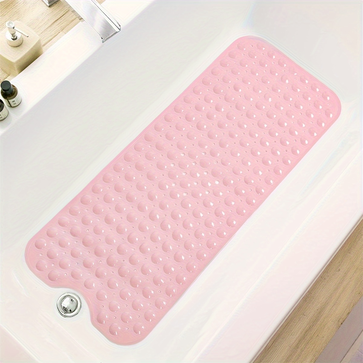 

1pc Pink Non-slip Bathtub Mat With Drainage Holes And Suction Cups, Machine Washable, Bpa-free, & Phthalates-free, Pvc 100% - Bathroom Safety